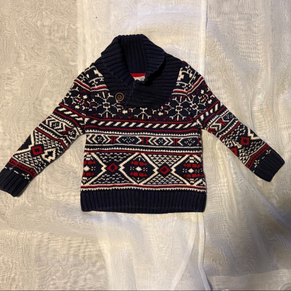 Cozy Patterned Kids Sweater - Navy and Red